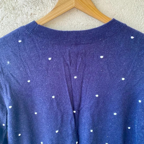 Loft Navy Blue White Dot Wool Sweater Size S - Picture 5 of 5